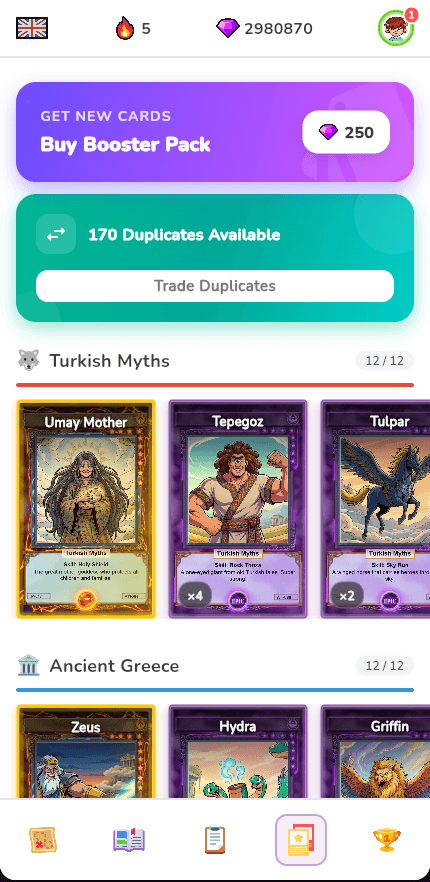 Owlio mythology card collection