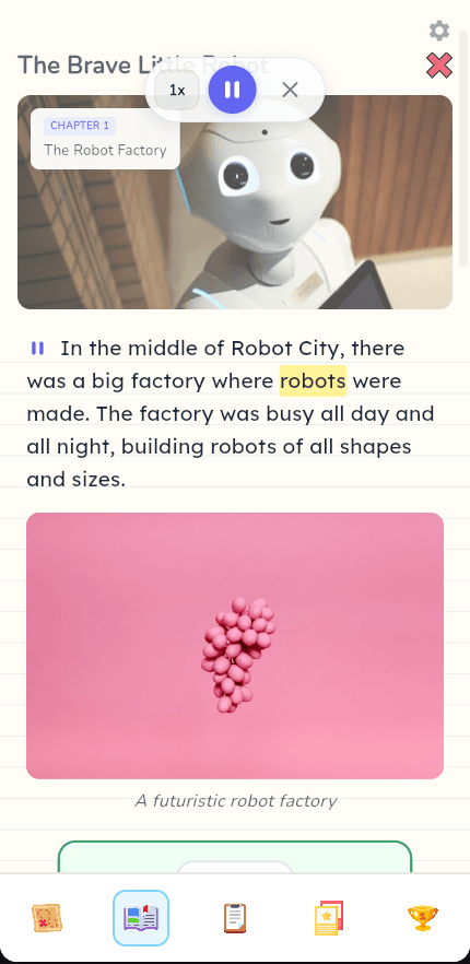 Owlio karaoke reader with word-by-word highlighting
