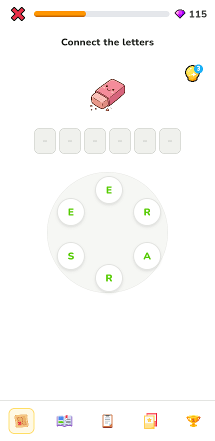 Owlio word wheel question — spell the word from lettered wheel